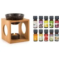 Levandeo® Duftlampe, Duftlampe Keramik Holz Aromaspender Schwarz Öllampe Aromalampe inkl.