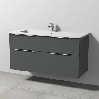Sanipa 3way Keramik-Set Venticello Keramik-Waschtisch und Unterbau mit 4 Auszügen, Anthrazit-Matt UM32722