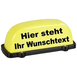 Dachaufsetzer Gelb | Wunschtext individuell | optional Symbol | unbeleuchtet ohne Symbol ohne Symbolfarbe schwarz