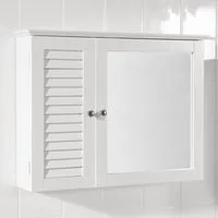 SoBuy Badezimmerspiegelschrank BZR55, Spiegelschrank Hängeschrank, Badezimmerschrank mit Spiegel mit Lamellentür, Wandschrank mit Spiegeltür, Verstellbare Regale