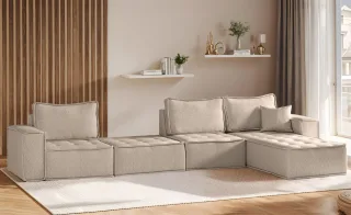 Ecksofa Modulsofa 4-teilig SANDE XL Stoff Alpine Toffee Ottomane Rechts