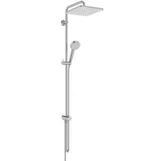 Ideal Standard Duschsystem Ceratwist T25 ohne Armatur 2-fach-Handbrause und eckige Kopfbrause Chrom, BE230AA