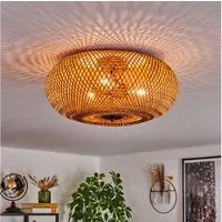 hofstein Deckenleuchte moderne Deckenlampe aus Metall/Bambus/Holz in Schwarz/Natur, ohne Leuchtmittel, Boho-Design Deckenleuchte,Lichteffekt, Ø40cm, 3xE27, ohne Leuchtmittel