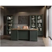 Lomadox Büromöbel-Set EPSOM-83, (Spar-Set, 3-tlg., Schreibtisch Vitrine Aktenregal), in grün mit Eiche, Softclose-Funktion, Rückwand mit Lamellen Optik