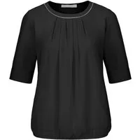 bianca Blusenshirt IRENA mit Fältchen und Schmuckelement am Ausschnitt