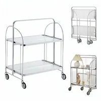 PFCTART Beistellwagen Mobile Storage Folding Trolley, Servierwagen, zusammenklappbar, (Set, 68×40×80 cm – Regal mit Rollen, klappbarer Beistellwagen für Bar/Küche), Dinett Ablagekorb 2 Tier Clear gehärtetes Glas with Wheels
