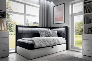 Boxspringbett Gästebett Kinderbett FABIAN Nr.3 90x200cm Weiss-Schwarz Seite R...