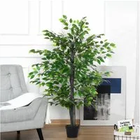 Kunstpflanze Kunstbaum Innensimulation Banyan, Outsunny, Höhe 145 cm, Grün v