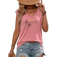 PYLIKE Achselhemd Damen Sommer Casual bequemes Achselhemd mit Löwenzahn Print-Shirt