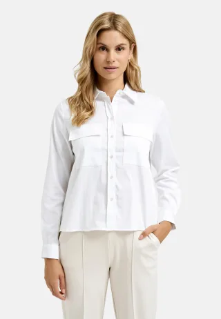 Milano Italy - Blouse w collar + placket, chest pockets + 1/1 sleeves white - Gr. - 34