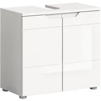 xonox.home Waschbeckenunterschrank Weiß Hochglanz Siphonausschnitt Softclose Melamin Modern 63x59x34 cm