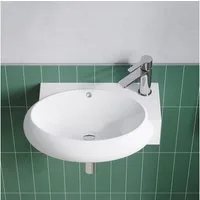 AQUALAVOS Waschbecken Keramik Waschbecken weiß eckig-oval 44x29cm mit Überlauf Hahnloch, Einfache Montage platzsparend Ideal für Gäste-WC & Kleinbäder