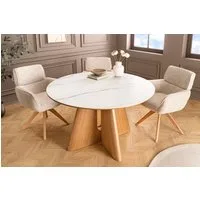 riess-ambiente Esstisch ORGANIKO 120cm weiß/natur - Eichenholz-Optik, Keramik, Marmor-Design (Einzelartikel, 1-St), stilvoller Küchentisch mit runder Tischplatte - ideal für 4 Personen