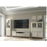 Lomadox Wohnzimmer-Set WILNA-161, (Mega-Spar-Set, 3-St., Vitrine Lowboard), in Kaschmir, Massivholz Füße, Rahmenfront mit Profilfräsung, Softclose