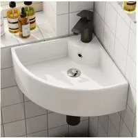 HOROW Waschbecken Waschbecken Waschtisch Badezimmer, Eckwaschbecken Keramik (Waschbecken Klein Gäste WC, Aufsatzwaschbecken Bad 46 x 32 x 12.5 cm)
