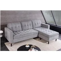 riess-ambiente Ecksofa STOCKHOLM 220cm grau · Couch mit Cordbezug und Federkern-Polsterung, Einzelartikel 1 Teile, 3-Sitzer in L-Form · inkl. Kissen · Ottomane rechts & links · Retro