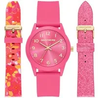 Skechers Quarzuhr Printed Interchangeable Straps SR9151, (Set, 3-tlg., mit zwei Wechselbändern), Armbanduhr, Damenuhr, Silikonarmband, Ideal auch als Geschenk, analog