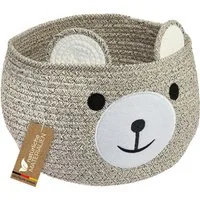 HMF Aufbewahrungskorb Aufbewahrungskorb mit versteckten Griffen, Korb für Kinderzimmer aus Baumwolle, Bär, Hellbraun
