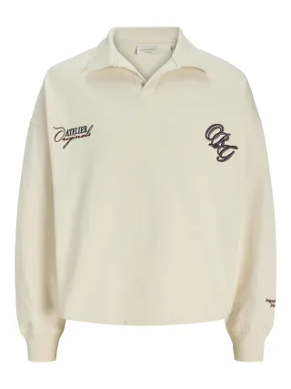 JACK&JONES - JORSAVONA SWEAT SPLIT NECK BADGE LS POLO Antique White - Gr. - S