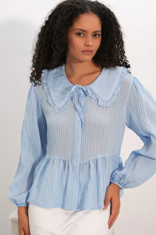 Damen-Bluse aus Viskose-Mischung mit Babykragen