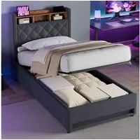 HAUSS SPOLE Polsterbett Jugendbett mit Stauraum,als Einzelbett-oder Doppelbett erhältlich (Einzelbett mit Lattenrost,Bettgestell mit Matratze), 90x200 Jugendbett
