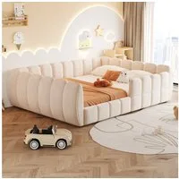 HAUSS SPOLE Kinderbett 140x200 mit abgerundete Ecken,Polsterbett Bodenbett aus Samt,Beige (Bodenbett Jugendbett für Kinder-, Kleinkind- und Jugendzimmer, ohne Matratze), Montessori-Bett Kinderzimmerbett mit umlaufenden Polsterpaneele
