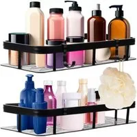 Ruhhy Duschablage Aluminium Badezimmerregal Set - Schwarz, 2-teilig, ohne Bohren, Aluminium-Badezimmerregal-Set, schwarz, 2-teilig mit Zubehör., Aluminiumregale mit flexibler Montage und zusätzlichem Stauraum.