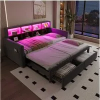 Odikalo Polsterbett Ausziehbar Schlafsofa 90/180 x190 Staufach LED USB mit/ohne Schubladen