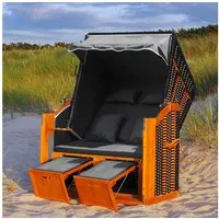 Swing&Harmonie Strandkorb XXL inkl. Abdeckcover Luxus Volllieger Gartenliege Ostsee + 4 Kissen, Klapptische, Zeitungsfächer, Volllieger, Ostsee