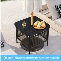 COSTWAY Gartentisch, Beistelltisch Rattan mit Schirmloch, 56x56x49 cm