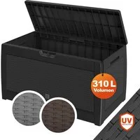 Casaria Auflagenbox Rato, 310L Haltegriffe Rollen Balkon Wohnzimmer Rattan-Optik Anthrazit