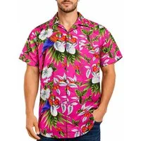 King Kameha Hawaiihemd "Cherry Parrot" Funky Hawaiihemd Herren Kurzarm Fronttasche Sommerhemd