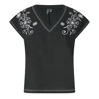 Vero Moda - Bluse für Damen, V-Ausschnitt, kurzärmlig (Schwarz)