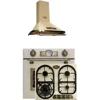 Kaiser Küchengeräte Backofen-Set Herd Set Autark Elektro,Retro Einbaubackofen Autark, 60cm, 67L, 8 Funktionen,Elfenbein+Retro Einbau Gasherd, 60cm, Emailliert Elfenbein,Er-/Propangas+Dunstabzugshaube 60 cm,910 m³/h EH 6355 ElfEm+KG 6325 ElfEm+A 6315 