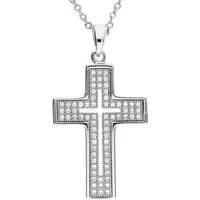 LÖB Kette mit Anhänger 18K Weißgold vergoldet Zirkonia Kette Kreuz Anhänger Kreuzkette silber (Geschenke für Frauen Damen Beste Freundin Mutter Mama Ehefrau Oma sie zum Geburtstag Schmuck Sommer, Inkl. Schmuckbox), Halskette Glitzer Strass Steine Kre