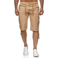 Reslad Leinenhose Reslad Leinen Cargo Shorts Männer Strandhose Herren Leinenhose 3/4 (1-tlg) Strandhose im Leinen-Look mit Cargotaschen