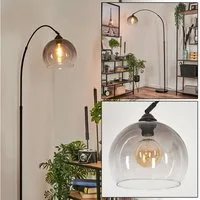 hofstein Bogenlampe Stehlampe aus Metall/Glas/Marmor in Schwarz/Rauchfarben/Klar, ohne Leuchtmittel, verstellbare Bogenlampe Ø24,5cm Marmor-Fuß, 1xE27, ohne Leuchtmittel
