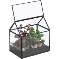 relaxdays Gewächshaus Pflanzenterrarium aus Glas Hausform, 1-St., schwarz