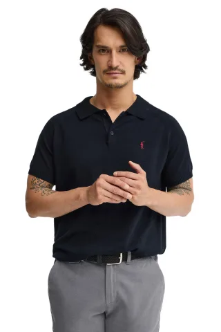 Kurzärmliger Pullover marineblau mit Polokragen und Rigby Go Logo