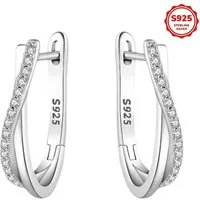 Taffstyle Paar Creolen Damen Ohrringe 925 Sterling Silber mit Zirkonia im Kreuzdesign Elegant (Zirkonia Ohrringe aus 925 Silber mit funkelndem Kreuzdesign - Geschenkidee für Damen)
