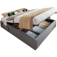 REDOM Polsterbett Ohne Kopfteil (Funktionsbett, Struraumbett Hydraulisch mit Bettkasten, 2-tlg., 160x200 cm, mit Matratze), mit USB- C, Seitentasche und Vollflächiger Lattenrost