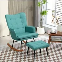 HOMCOM Schaukelsessel Stillsessel mit Hocker (Schaukelstuhl, 2-St., Schwingsessel), für Wohnzimmer, Schlafzimmer, 64L x 89B x 90H cm, Dunkelgrün