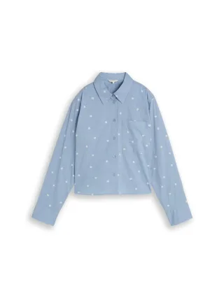 Denim Tom Tailor - Boxy Fit Hemdbluse mit Stickereien midblue white daisy embroidery - Gr. - XL