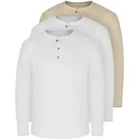 normani Langarmshirt 3er Set Herren Langarm Shirts aus Bio-Baumwolle Basic Henley Shirt für Männer GOTS-zertifiziert