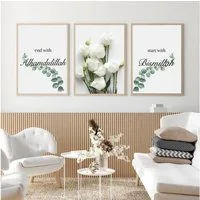 JUSTGOODMOOD Poster Bismillah Alhamdulillah Wandbilder Wohnzimmer Schlafzimmer Wand Deko K, A (1 St)