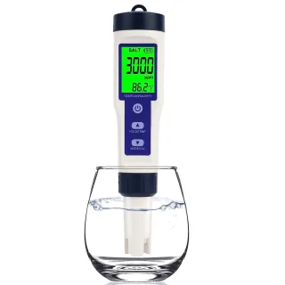 5 in1 Pool Salt Tester Digital Salinity Meter High Accuracy IP67 Waterproof with PPM PPT % Display Auto-Off Energy Effic