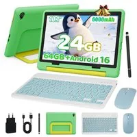 BUFO Android 16 10-Zoll, 24(3+21) GB RAM + 64 GB ROM (TF Expand 1TB) Kinder Tablet (10", 64 GB, Android 16, WiFi 6, mit Tastatur/Maus/Stift, Augenschutz-Tablet mit Eltern-Kontrolle)