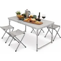 Mojawo Essgruppe 5er Alu Campingmöbel Set Outdoor Camping Tisch + 4 Klapphocker