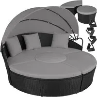 tectake Loungeset Rattan Sonneninsel Santorin - UV-beständig und widerstandsfähig, (Gartenlounge-set Santorin, 5-tlg., geeignet für Outdoor in Schwarz), klappbares Sonnendach & höhenverstellbare Füße