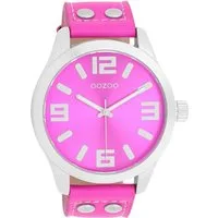 OOZOO Quarzuhr Basic Line Armbanduhr C1074 Lederband Neonpink 47 mm